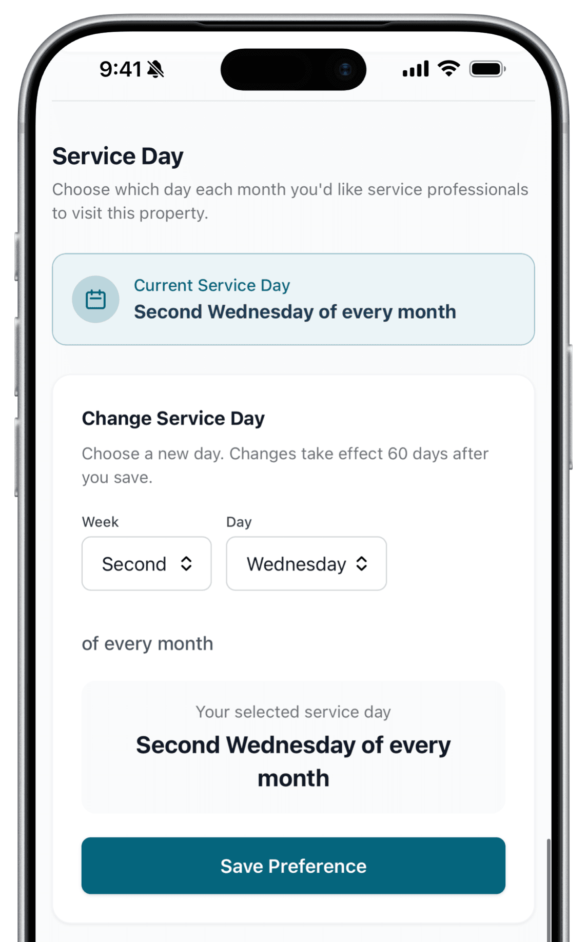 Choose your Service Day on iPhone