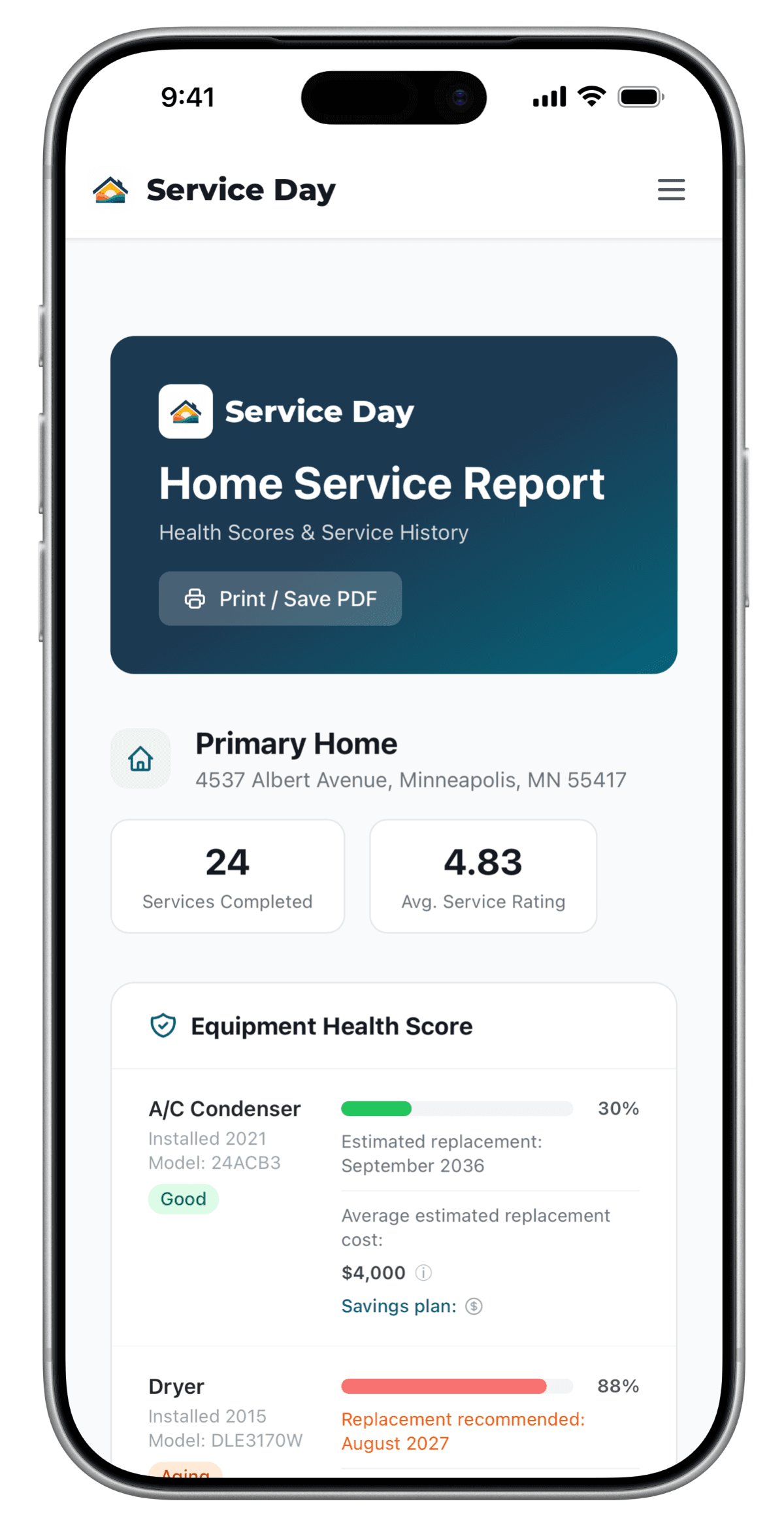 Service Day Home Health Report on mobile