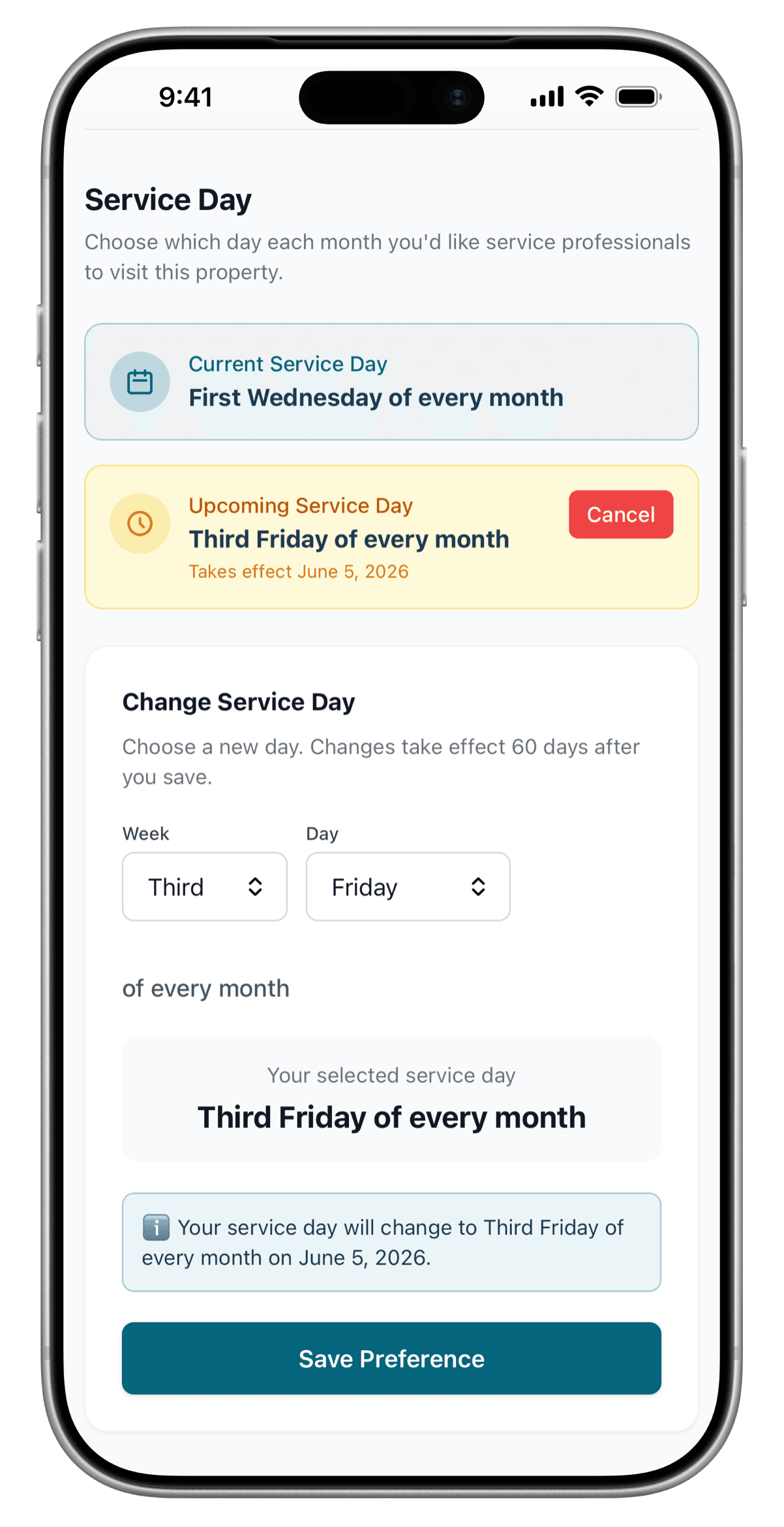 Service Day scheduling on mobile